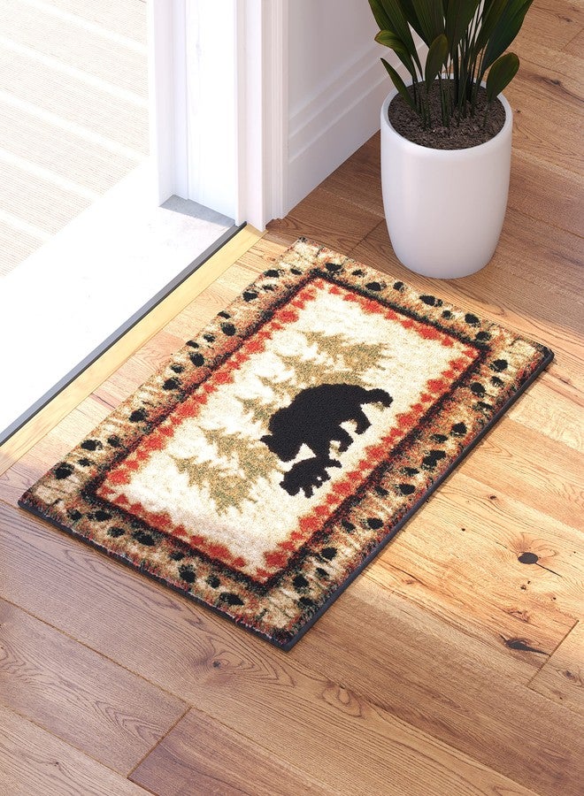 Masada Rugs سجادة ماسادا ماسادا بمقاس 2 × 3 قدم، بتصميم مستوحى من أجواء الكابينة/النزل، مزينة بمشهد دب وشبل. - Image 2